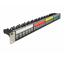 Delock 19″ Keystone Patch Panel 24 port with cable fixing rail, labelling field and dust protection 1U black (66921)