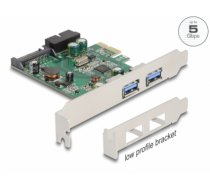 Delock PCI Express x1 Card to 2 x external USB 3.2 Gen 1 Type-A + 1 x internal 19 pin USB pin header male - Low Profile Form Fac (90096)