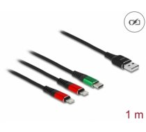 Delock USB Charging Cable 3 in 1 Type-A to 2 x Lightning™ / USB Type-C™ 1 m (86821)