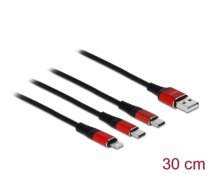 Delock USB Charging Cable 3 in 1 Type-A to Lightning™ / 2 x USB Type-C™ 30 cm (86708)