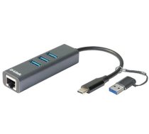 D-Link USB-C/USB to Gigabit Ethernet Adapter with 3 USB 3.0 Ports DUB-2332 (DUB-2332)