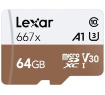 Atm.kort. LEXAR microSDXC 64GB Pro 667x U3 V30 + adapter LMS0667064G-BNANG (LMS0667064G-BNANG)