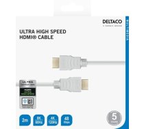 Kabelis DELTACO Ultra High Speed HDMI, ARC, QMS, 8K in 60Hz, 4K UHD in 120Hz, 2m, baltas / HU-20A-R (HU-20A-R)