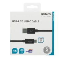 Mob. telefono kabelis DELTACO USB 2.0, "A-C", 60W, 3A, 1m juodas/ USBC-1132M (USBC-1132M)
