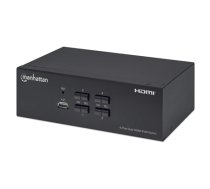 Manhattan HDMI KVM Switch 4-Port, 4K@30Hz, USB-A/3.5mm Audio/Mic Connections, Cables included, Audio Support, Control 4x computers from one pc/mouse/screen, USB Powered, Black, Three Year War (153539)
