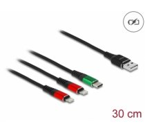 Delock USB Charging Cable 3 in 1 Type-A to 2 x Lightning™ / USB Type-C™ 30 cm (87881)