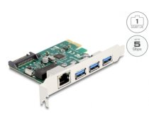 Delock PCI Express x1 Card to 3 x USB 5 Gbps Type-A female + 1 x Gigabit LAN (90105)