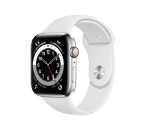 Išmanusis laikrodis APPLE Watch 6 GPS + Cellular, 44mm Silver Stainless Steel Case, White Sport Band (M09D3UL/A)