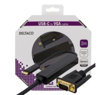 Kabelis DELTACO USB-C - VGA, 2m, QWXGA 2048x1152 i 60Hz, DP 1.2 Alt Mode, juodas / USBC-1087-K (USBC-1087-K)