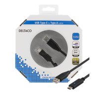 Mob. telefono kabelis DELTACO USB 2.0 "C-A", 0.25m, juodas / USBC-1002-K (USBC-1002-K)