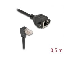 Delock Network Extension Cable S/FTP RJ45 plug 90° angled to RJ45 built-in jack Cat.6A 0.5 m black (80310)
