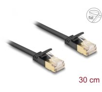 Delock RJ45 Network Cable Cat.6A plug to plug with robust latch and Cat.7 raw flat cable U/FTP 0.3 m black (80343)