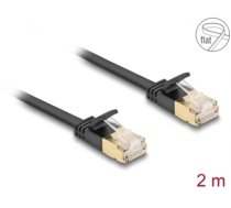 Delock RJ45 Network Cable Cat.6A plug to plug with robust latch and Cat.7 raw flat cable U/FTP 2 m black (80346)