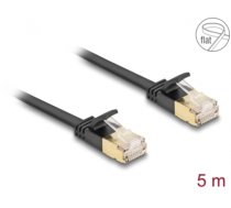 Delock RJ45 Network Cable Cat.6A plug to plug with robust latch and Cat.7 raw flat cable U/FTP 5 m black (80348)
