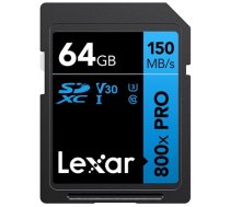 Lexar | Memory Card | Professional 800x PRO | 64 GB | SDXC | Flash memory class UHS-I (LSD0800P064G-BNNNG)