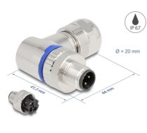 Delock M12 Connector A-coded 3 pin male for mounting with screw connection 90° angled metal (60539)