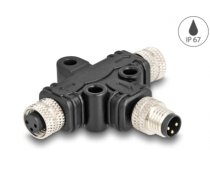 Delock M8 T-Splitter A-coded 3 pin male to 2 x female parallel connection (60575)