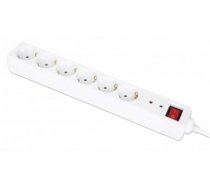 Manhattan Power Distribution Unit EU (2-pin), x6 gang/output with on/off switch (neon) and Surge Protection, 2m cable, 16A, White, Extension Lead, PDU, Power Strip, Three Year Warranty (168311)