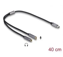 Delock Headset Adapter USB Type-C™ male DAC 24 Bit / 96 kHz Hi-Res to 2 x 3.5 mm 3 pin Stereo jack female (66616)
