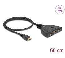Delock HDMI Switch 3 x HDMI in to 1 x HDMI out 8K 60 Hz with integrated cable 60 cm (18649)