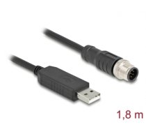 Delock M12 Serial Connection Cable with FTDI chipset, USB 2.0 Type-A male to M12 RS-232 male A-coded 8 pin 1.8 m black (64257)