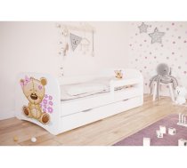 Lova Babydreams - Meškiukas su gėlėmis, balta, 160x80, su stalčiumi (KK-0484)