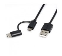 ROLINE Cable USB Micro B + Type C M/M to USB2.0 A M, OTG, black, 1.0 m (11.02.8328)