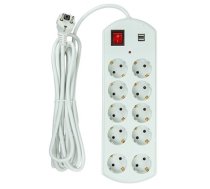 Extension cord 5m, 10 sockets, 2x USB, with switch (EX610556)