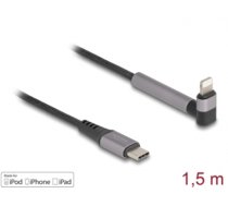 Delock Data and Charging Cable USB Type-C™ to Lightning™ for iPhone™, iPad™, iPod™ angled with stand function black 1.5 m MFi (85405)