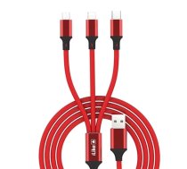 iLike CCI02 Pīta auduma izturīgs USB 3in1 Kabelis ar USB uz Micro USB / Lightning / Type-C 1m Sarkans (CCI02RD)