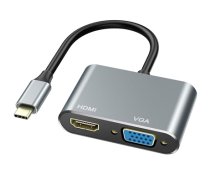 iLike HD4 2in1 Video Adapter - Pārveidotājs no USB-C uz Hdmi 4K 30Hz / VGA monitors Sudraba (OEM) (ILK-HD4)