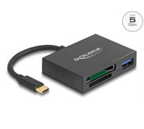 Delock USB-C™ Card Reader for XQD and SD memory cards + USB 5 Gbps Type-A port (91711)