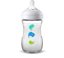 (V) Izpārdošanas cena! Philips Avent Barošanas pudelīte Natural Whale 260 ml, 1M+ SCF070/23