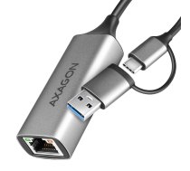 AXAGON ADE-TXCA USB-C USB3.2 Gen 1 + USB-A reduction- Gigabit Ethernet 10/100/1000 Adapter, metal, titan grey | ADE-TXCA