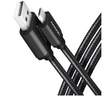Axagon Data and charging USB 2.0 cable length 1.5 m. 2.4A. Black braided. | BUMM-AM15AB