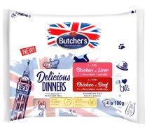 BUTCHER'S Delicious Dinners Chicken with liver, Chicken with beef   - wet cat food - 4 x 100g