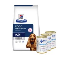HILL'S PD Prescription Diet Canine z/d Pārtikas nepanesamība 3 kg + ENZO VET Hipoalerģiska barība ar trušu gaļu suņiem 3x400 g
