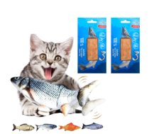 NUXIE® rotaļlieta kaķiem – plīša zivs ar kaķēnu 28 cm + 2x Love4Pet laša fileja 30 g laša fileja