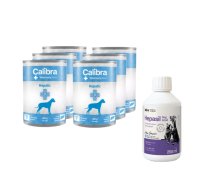 Calibra Veterinary Diets Dog Hepatic 6x400g + Lab-v Hepasil Dog & Cat preparāts aknu funkcijas uzlabošanai suņiem un kaķiem 250 ml