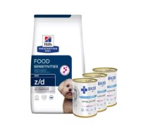 HILL'S PD Prescription Diet Canine z/d Pārtikas nepanesamība Mini 1 kg + ENZO VET Hipoalerģiska barība ar trušu gaļu suņiem 3x400 g