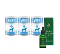 Calibra Veterinary Diets Dog Hepatic 3x400g + LAB-V Omega 3 un 6 taukskābes suņu un kaķu vispārējās veselības, kažoka un ādas stāvokļa uzlabošanai 100ml