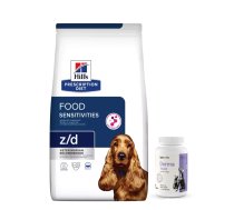 HILL'S PD Prescription Diet Canine z/d Pārtikas nepanesamība 10 kg + Lab-v Derma Twist – ādas, kažoka un barjeras slāņa atbalsts suņiem un kaķiem 60 roll-on kapsulas