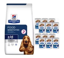 HILL'S PD Prescription Diet Canine z/d Pārtikas nepanesamība 3 kg + HILL'S PD Prescription Diet Canine z/d Pārtikas nepanesamība Original 12x370 g