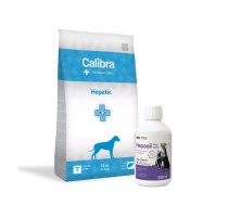 Calibra Veterinary Diets Dog Hepatic 12 kg + Lab-v Hepasil Dog & Cat preparāts aknu funkcijas uzlabošanai suņiem un kaķiem 250 ml