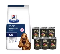 HILL'S PD Prescription Diet Canine z/d Food Sensitivity 10 kg + Wild Farm Monoprotein Wild Boar 6x400 g hipoalerģiska suņu barība