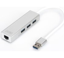 DIGITUS DA-70250-1 HUB/Koncentrator 3-portowy USB 3.0 SuperSpeed z Gigabit LAN  aluminium 4016032423836 (4016032423836) ( JOINEDIT45012016 )