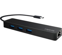 LogiLink USB-C Hub 3-Port + Gigabit Adapter Black